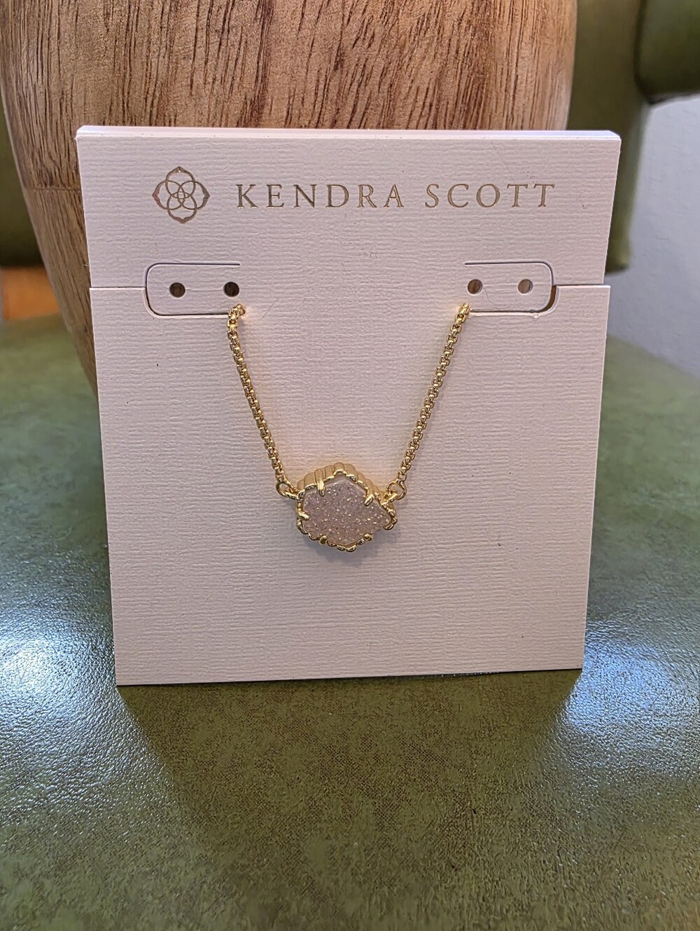 Kendra Scott Gold Necklace with White Druzy Charm